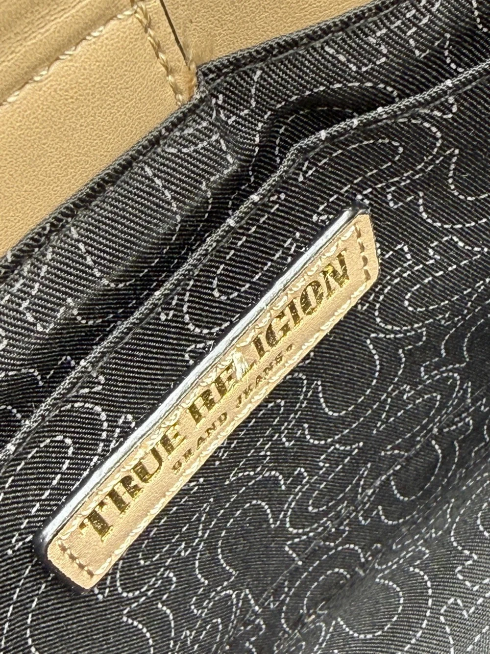 NEW True Religion Beige Tote Satchel Purse Crossbody Bag Horseshoe Logo Handbag